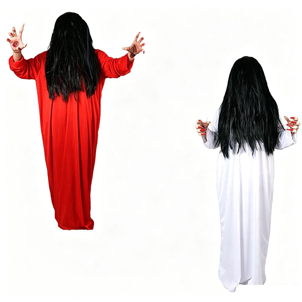 Halloween Sadako Cosplay Female Ghost Costume Robe Wig Zombie Sadako Ghost Bride Gown Horror Stage Performance Cos Costume Set