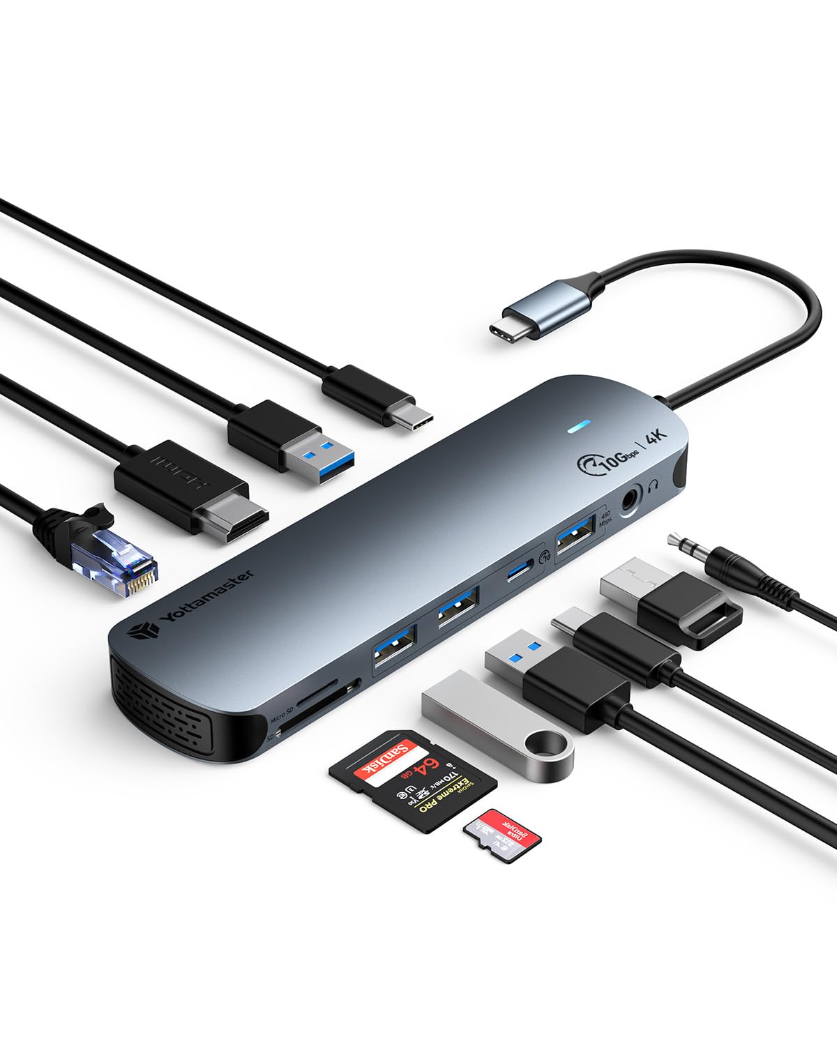 

Новейший концентратор Yottamaster USB C Hub 3 10 Гбит/с Gen2, сверхскоростной адаптер передачи данных, выход HDMI, 100 Вт, быстрая зарядка, гигабитный Ethernet, LAN-порт, аудио