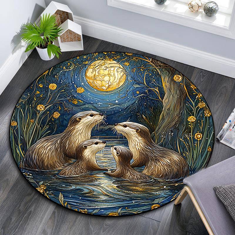 Otters Round Area Rug,Carpet Rug for Living Room Bedroom Sofa Playroom Decor,Non-slip Floor Mat