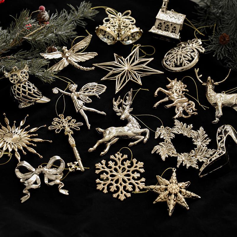 Cross-border Electroplated Christmas Tree Ornaments: Golden Snowflake & Reindeer Pendants