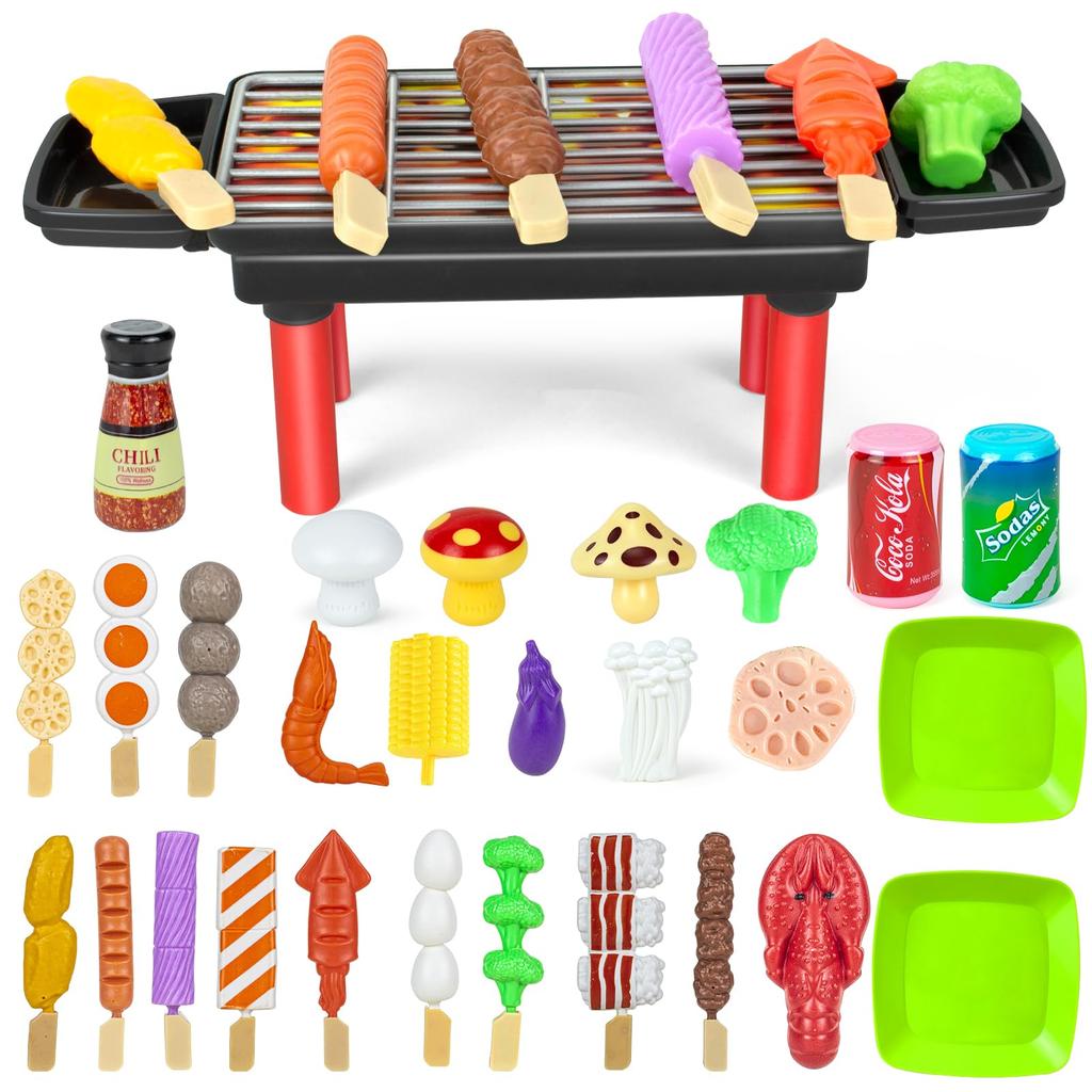 YongnKids 35 Pieces Pretend Kitchen Barbecue Pretend Play Kitchen Play Pretend Pretend Gift Set, Toy, Toy, Set, Cooking, Food, Yakiniku, BBQ,