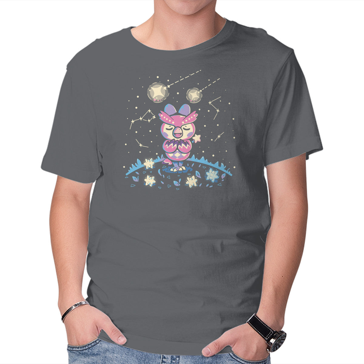 Unisex Crew Neck T-Shirt Starry Owl Graphic Short Sleeve Casual Tee XXXL