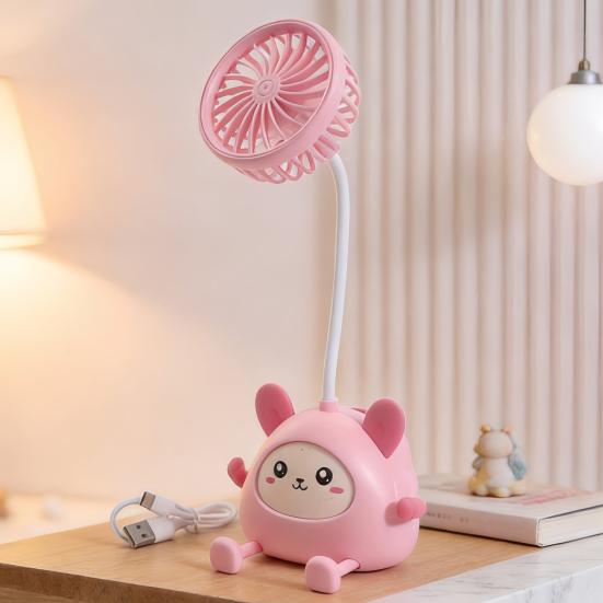 Cartoon Animals Desk Fan Fast Charging Flexible Hose Fan Multi-Purpose Phone Holder Pen Holder Portable Summer Cooling Fan