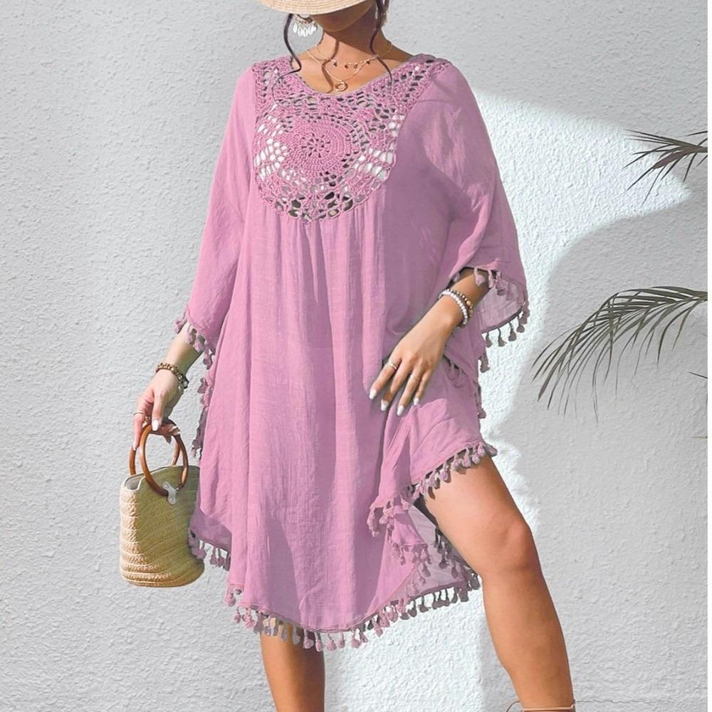 Loose Swimsuit Cover Up Dress Hollow Out Bikini Cover-Ups Fashion Summer Sunscreen Smock for Women