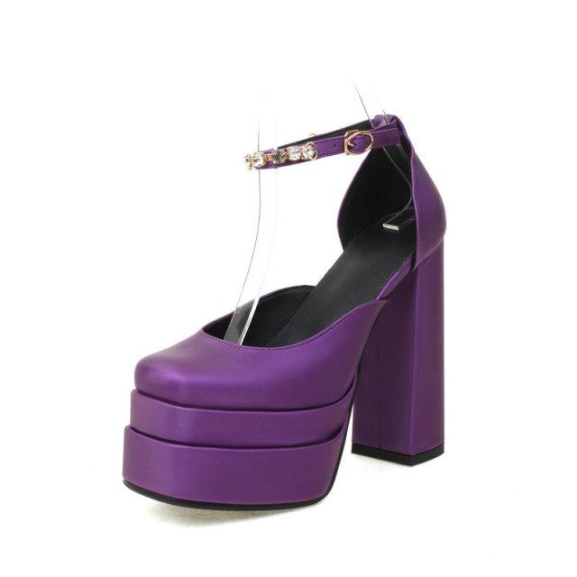 Escarpins pour femmes Nouveaux Sexy Talons Hauts Épais Plateforme Chaussures de Robe Fête Chaussures de Mariage Boucle Strass Taille 43