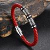 Trendy European-American Woven Leather & Stainless Steel Bracelet