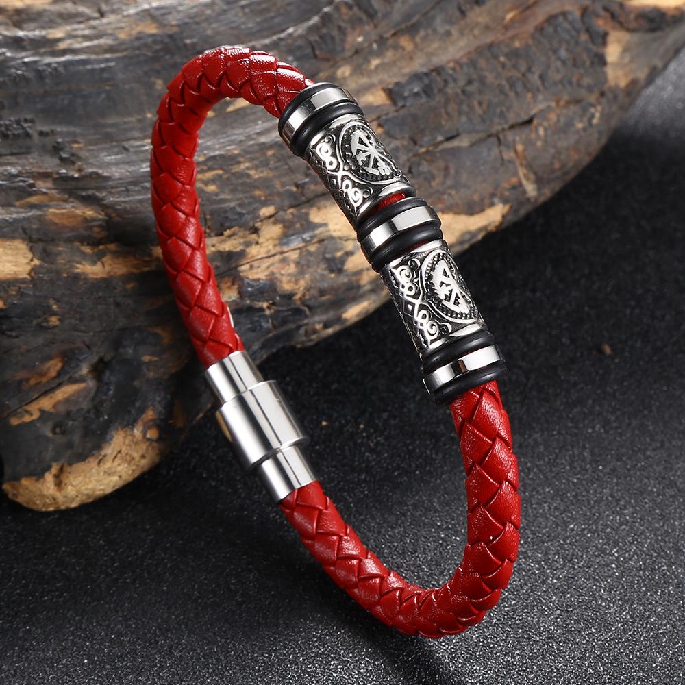 Trendy European-American Woven Leather & Stainless Steel Bracelet Inner: 205mm, Total: 236mm
