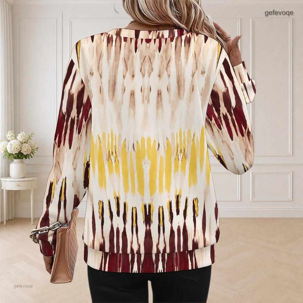 Women Plus Size Round Neck Long Sleeve Tie Dye Printed Pullover Sweatshirt