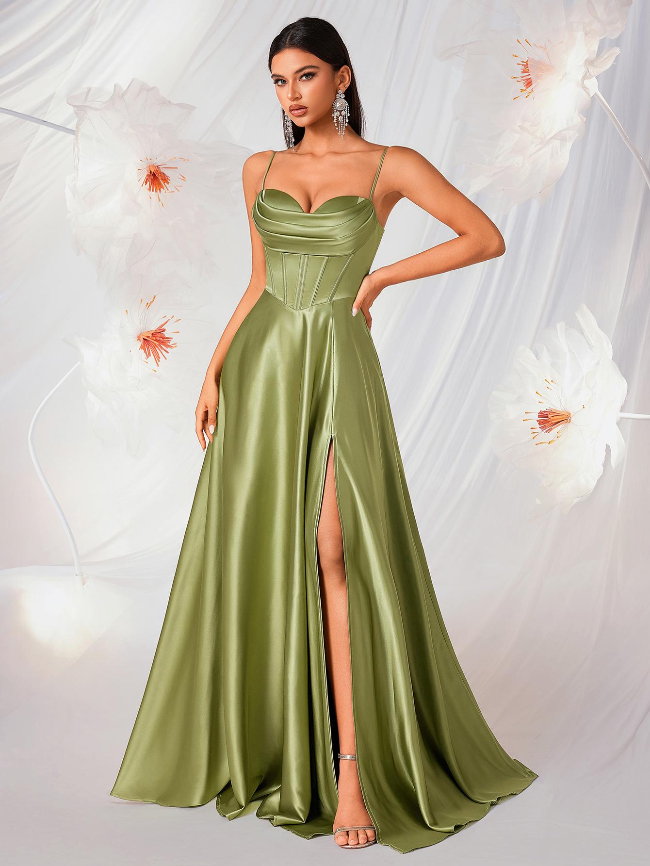 Black satin sexy tube top evening dress, high-class temperament socialite banquet party bar mitzvah dress XS
