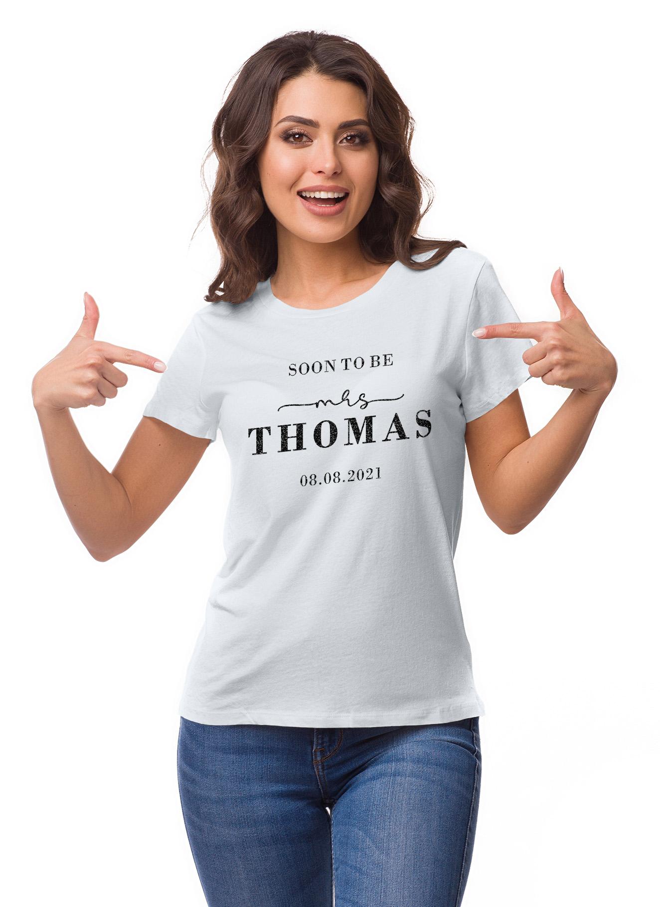 

Inkdotpot Personalized Womens Tshirt Top Soon To Be Mrs Wedding Announcement XS білий