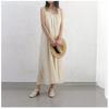 Elegant Linen Cotton Slip Dress With Flowy Skirt Loose Fit U-Neck Backless Maxi Vacation