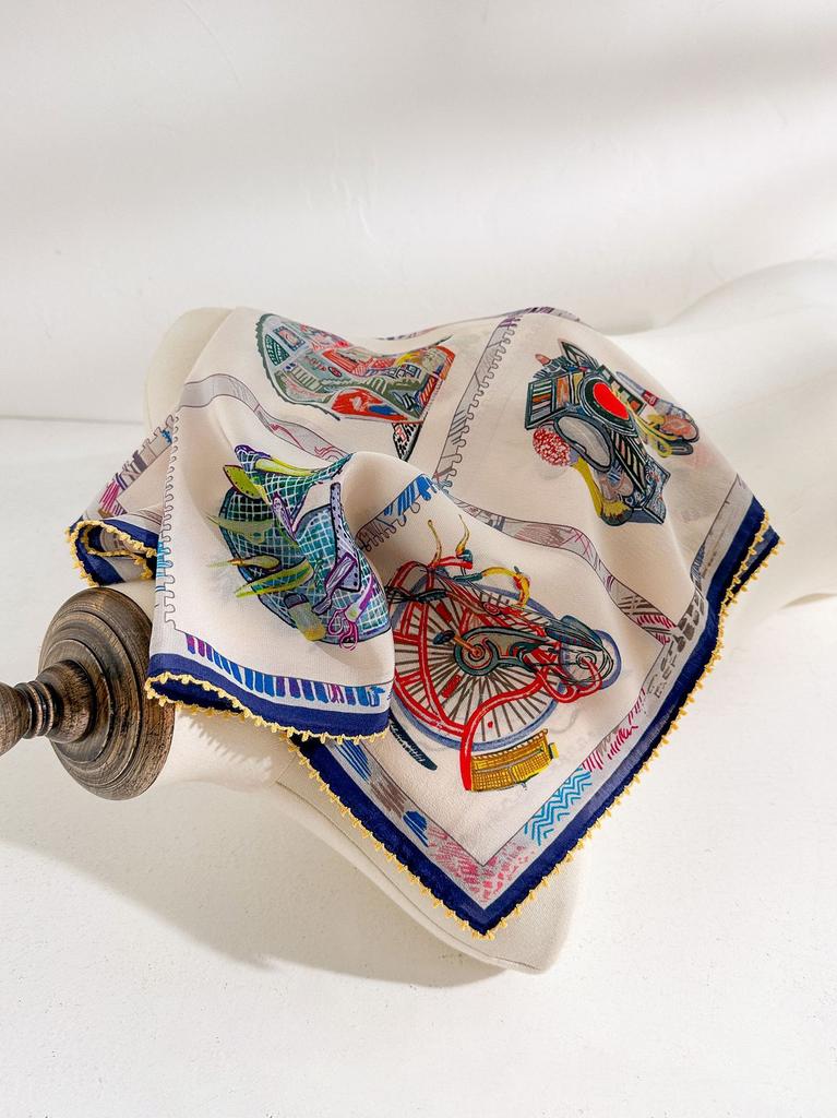 Classic retro spring new 111 mulberry silk square scarf premium light luxury national style double crepe lace silk scarf women's accessories