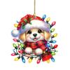 Christmas Acrylic Flat Surface Pendant With Cute Puppy Checkered Design Scarf