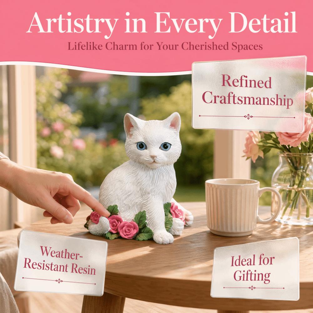Stable Outer Coating Finish Resin Cat Figurine for Garden and Shelf flower