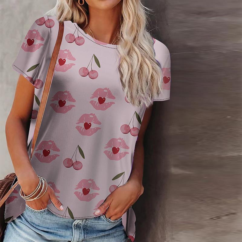 Women Summer T Shirt Small Tadpole Print Short Sleeve Tees Casual Printed Tops