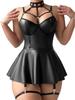 Exotic Leather Dress Women Erotic Apparel Plus Nightclub Stage Dancewear Deep V Babydoll Lingerie BDSM Role Play Maid Underwear