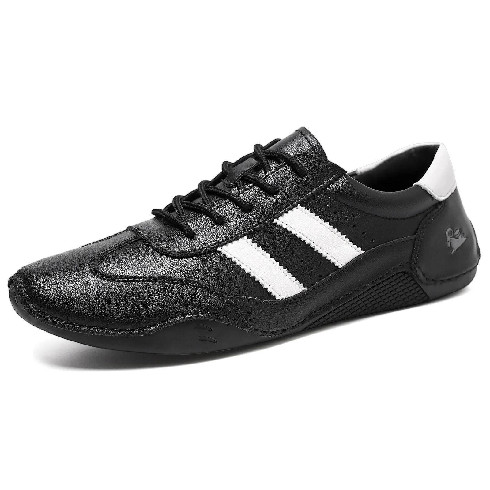 

Big Size New Men Shoes Genuine Leather Casual Sport Shoes Striped Soft Sole Young Man Lightweight Sneaker 38-48 48 чорний