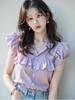 French Fashion Blouse Short Sleeve Puff Sleeve Ruffled Design For Summer 2025
