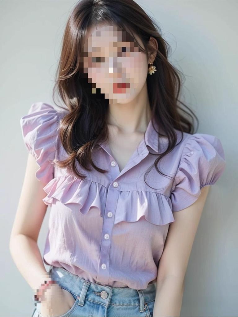 French Fashion Blouse Short Sleeve Puff Sleeve Ruffled Design For Summer 2025