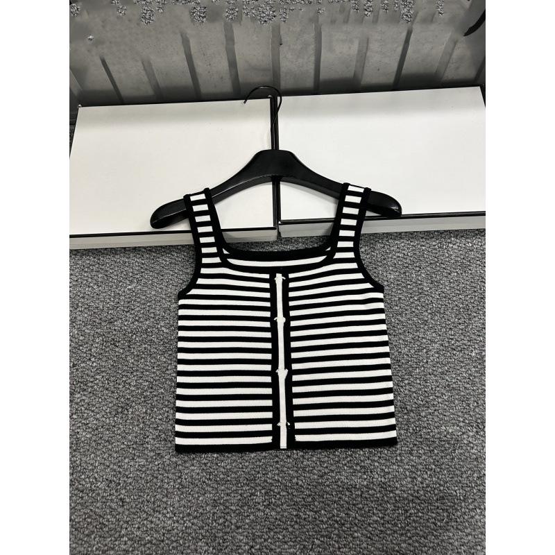 Xiangjia Striped Square Neck Knit Vest - Slim Fit Summer Top