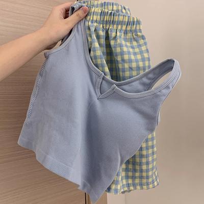 Floral Elastic Waist Pajama Vest With Padded Chest Pajama Pants Home Pants Summer Set For Women