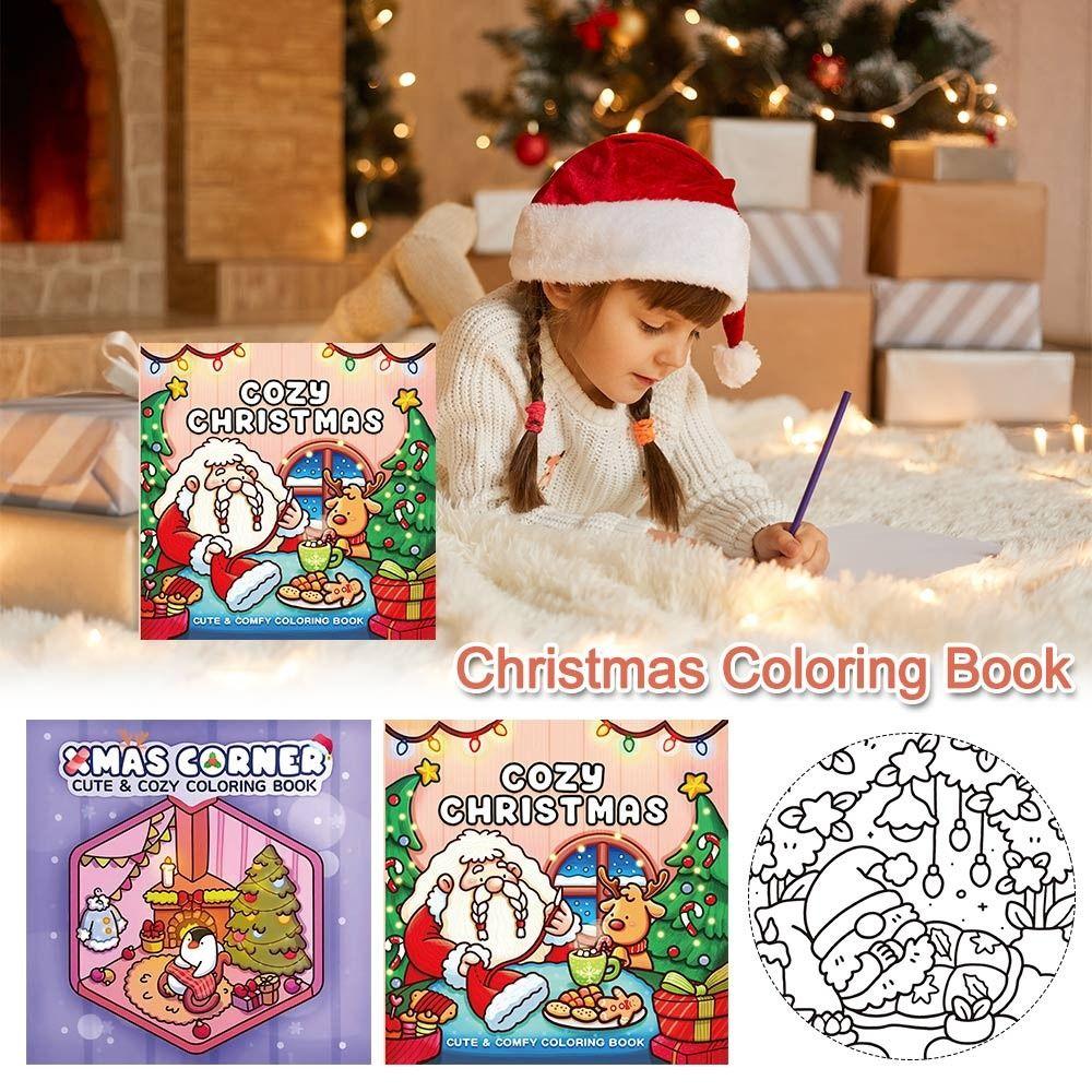Cozy Christmas Christmas Coloring Book Cartoon Educational Paperback Painting Gift Stress Relief Montessori Drawing Toy