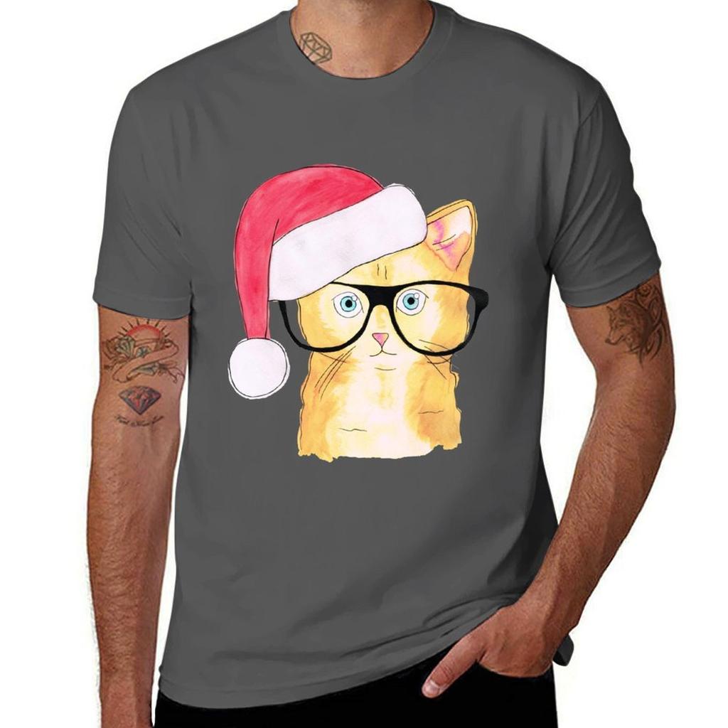 Christmas Cat Tshirt Comfortable Workout Short Sleeve Shirt
