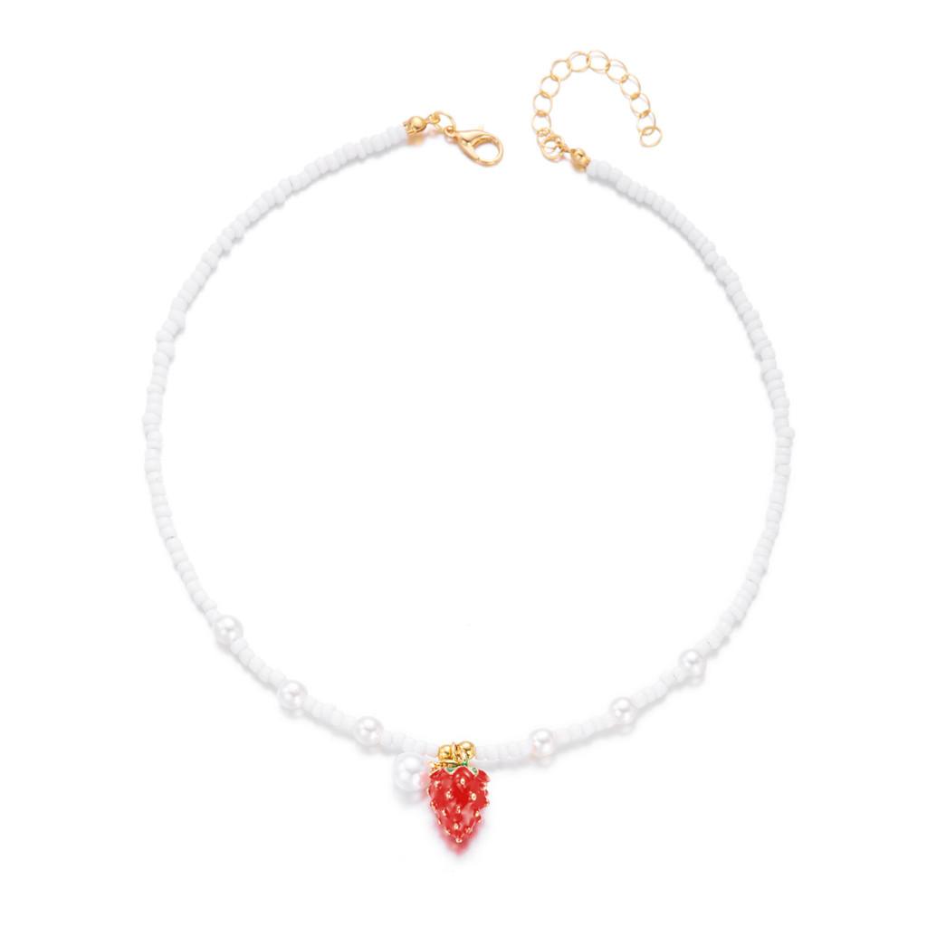 Pearls Necklace For Women Fruit Watermelon Crystal Pendant With Multilayer Chain