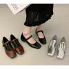 Mode Nouveau Style Mode Talon Moyen Mary Jane Chaussures Simples Chaussures pour Femmes Rétro Talon Épais Ballet Boucle Croisée Peu Profond Semelle Souple