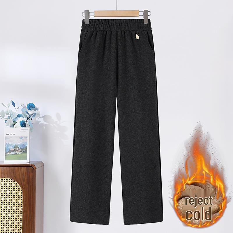2024 Fashionable High-Waisted Woolen Pants for Middle-Aged & Elderly Women - Elastic Waist, Loose Fit, Plus Size for Autumn/Winter