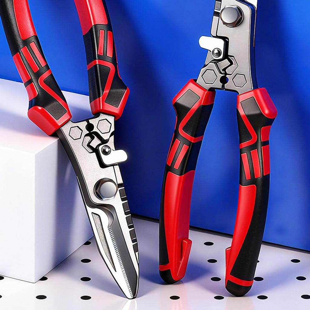 Industrial-Grade Multi-Function Aviation Snips Ergonomic Arc Grip & Safety Lock, Cuts Aluminum, Copper, Steel, Wire Industrial