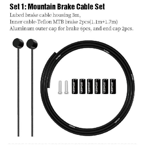 LEBYCLE MTB Road Bike Brake Line 1.7m Derailleur Shift Lnner Wire 1.55/2.1m Brake Hose 2.5m Teflon Coated Bicycle Cable