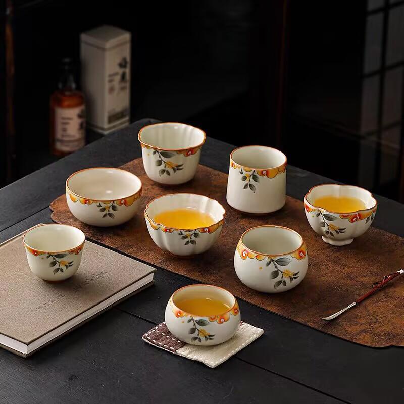 Ru Kiln Rich Cinnamon Orchid Teacup Osmanthus Master Cup Ceramic Tea Tasting Cup Personal Tea Bowl Tea Cup Kung Fu Tea Set