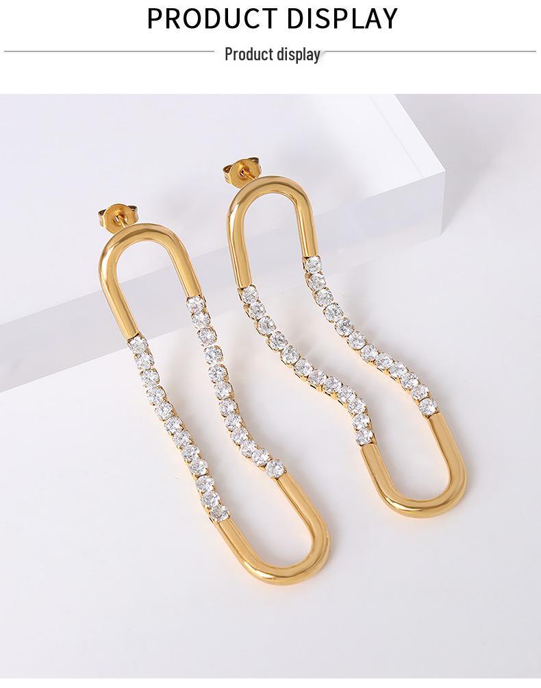 Französische minimalistische geometrische U-förmige Zirkon Titanstahl Ohrringe, 18K vergoldete Stecker