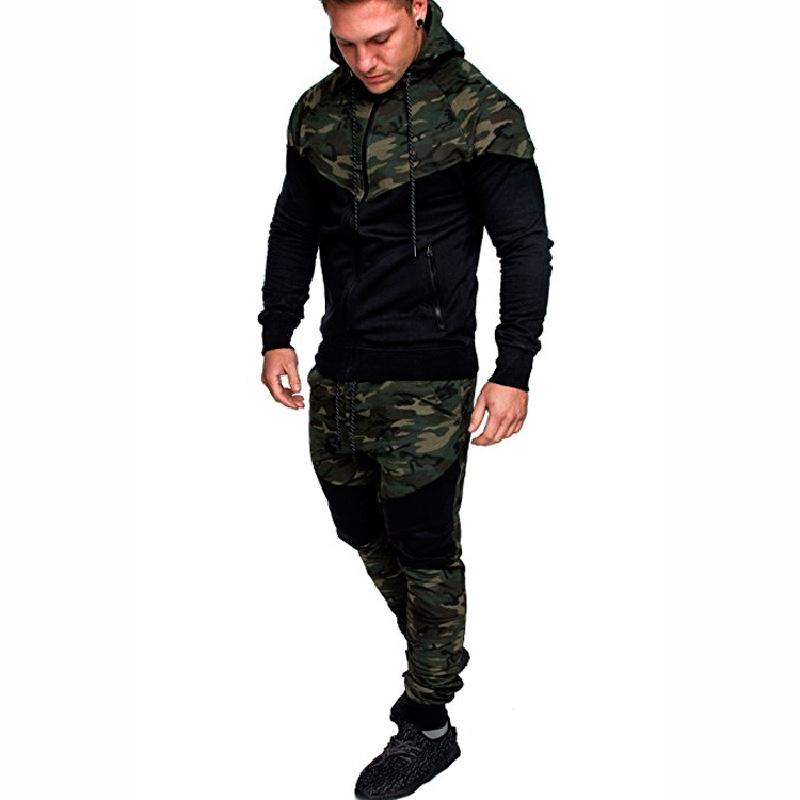Stylish Mens Slim Hoodie Camouflage Sweatshirt Coat Jacket Outwear Tops Trousers Pants For Versatile Casual And Sports Wear