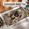 Pug Theme Crystal Velvet Floor Rug Personalized Custom Name Text Warm Carpet Home Decoration