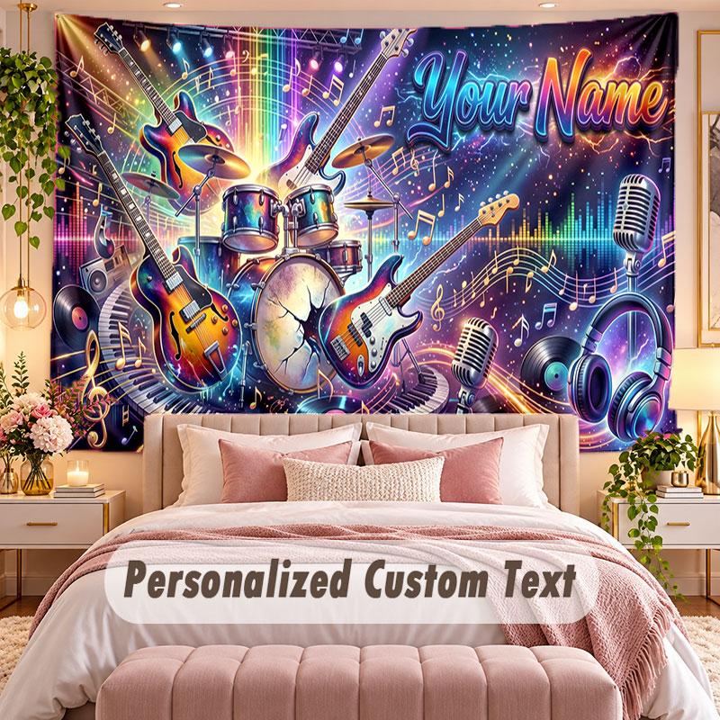 Music General (234) Theme Wall Tapestry Customized With Name Text Personalized Hanging Tapestry For Bedroom Living Room Decor
