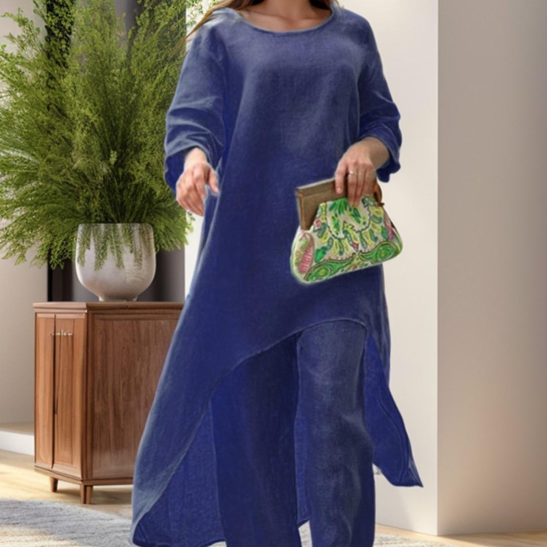 

Tooxika, новый топ с длинными рукавами нестандартной формы из хлопка и льна, широкие брюки, повседневный однотонный комплект XXXL