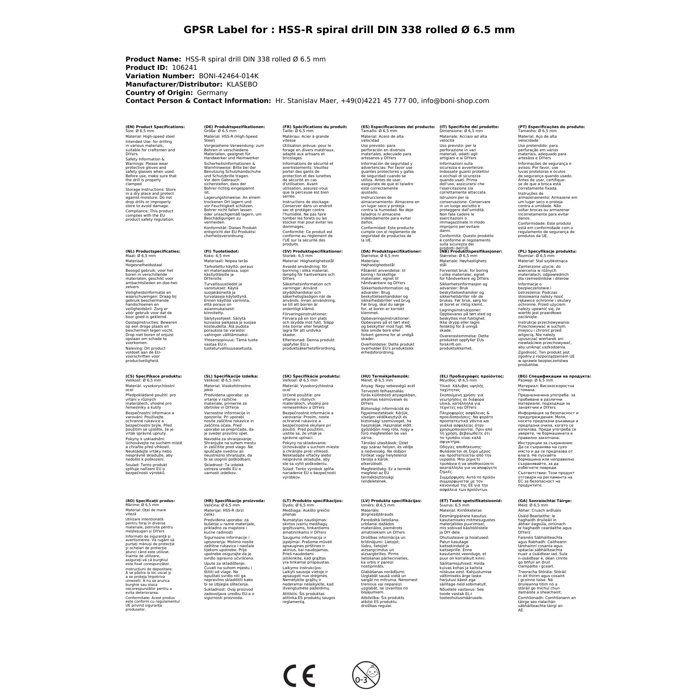 Foret hélicoïdal HSS-R DIN 338 laminé Ø 6,5 mm