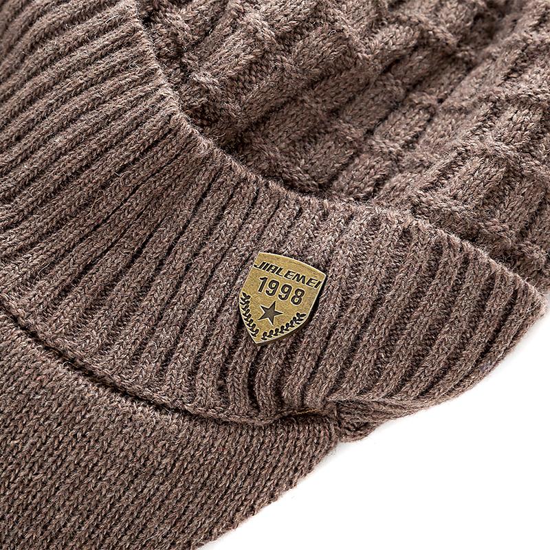 New High Quality Men Winter Hat With Brim 1998 Label Warm Suit For Men Outdoor Wool Keep Warm Fashion Knitted Hat