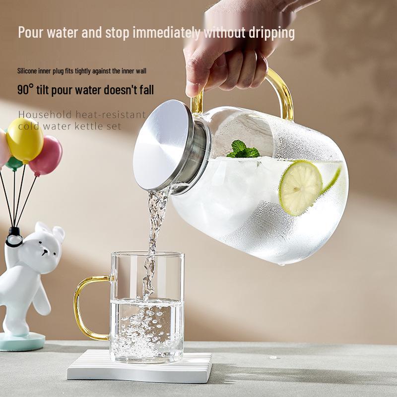 

Большой стеклянный кувшин для воды, устойчивый к высоким температурам - Комбо для холодного заваривания и чайник