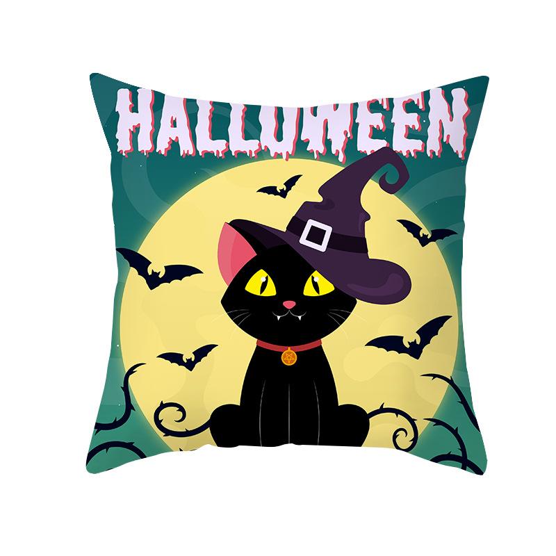 Halloween Pillow Cover Cartoon Skull Cat Sofa Cushion Cover Peach Skin Pillow Cover