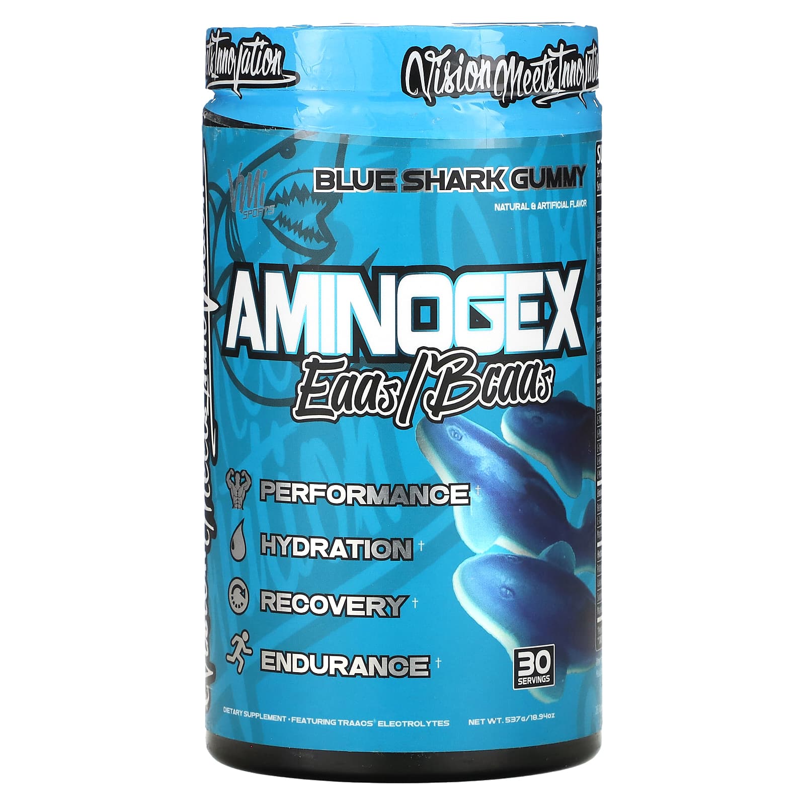 

VMI Sports, Aminogex, EAA/BCAA, Blue Shark Gummy, 537g (18.94oz)