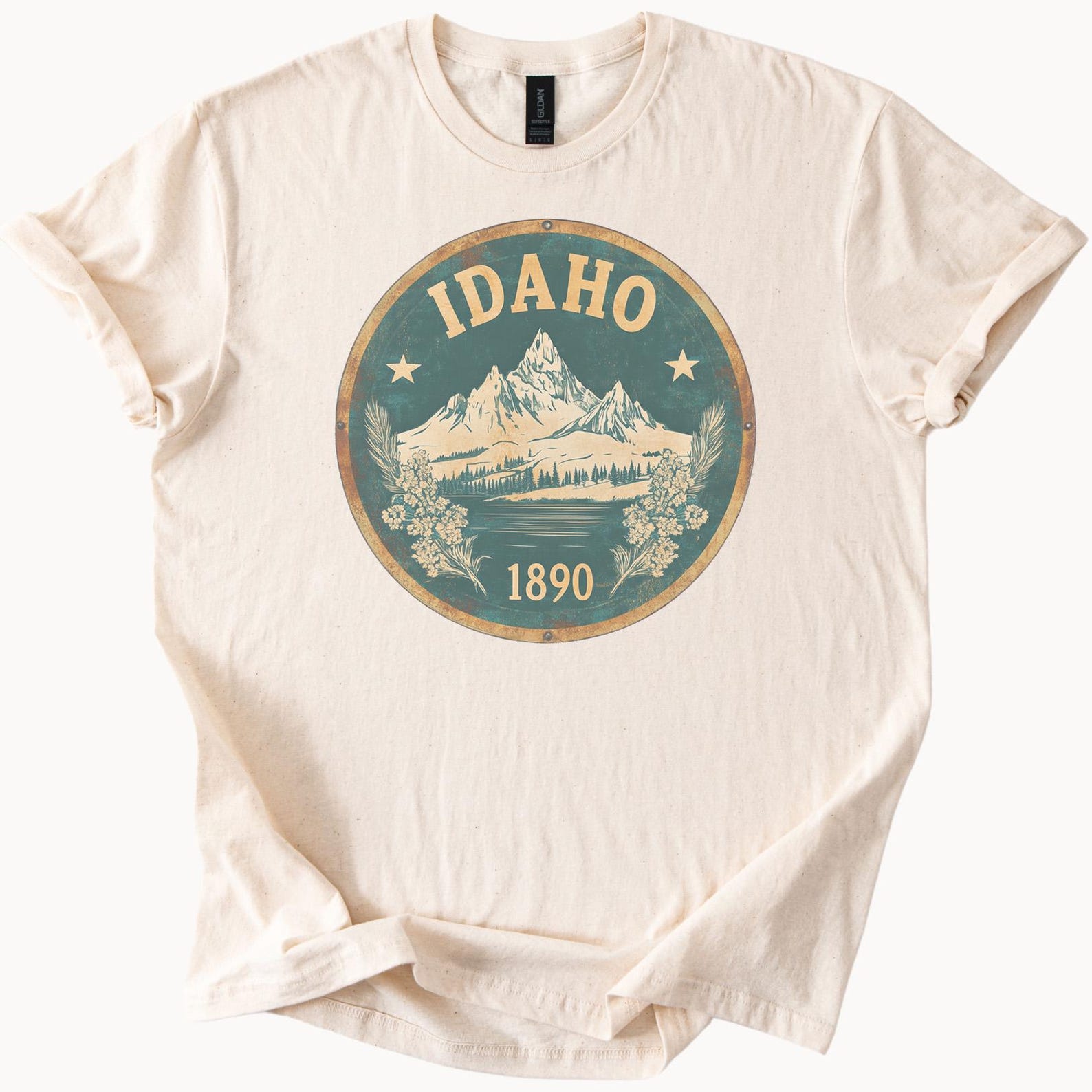 Idaho Mountain Graphic T Shirt Scenic Nature Landscape 1890 State Pride Short Sleeve Tee Outdoor Hiking Adventure Idahoan Souvenir Top 150