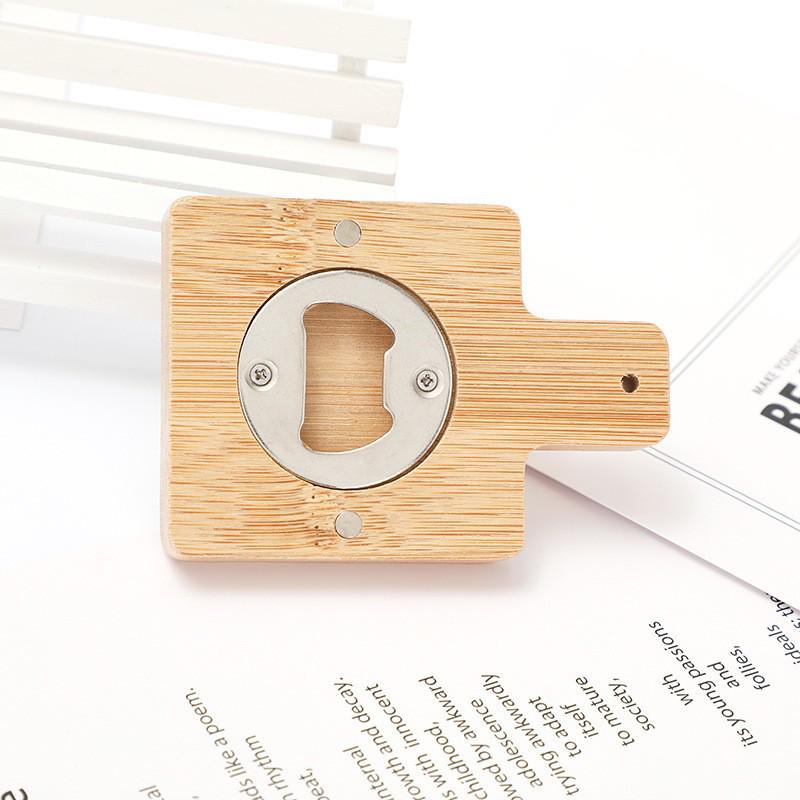 Bamboo Magnetic Beer Bottle Opener & Fridge Sticker - Stainless Steel & Wood