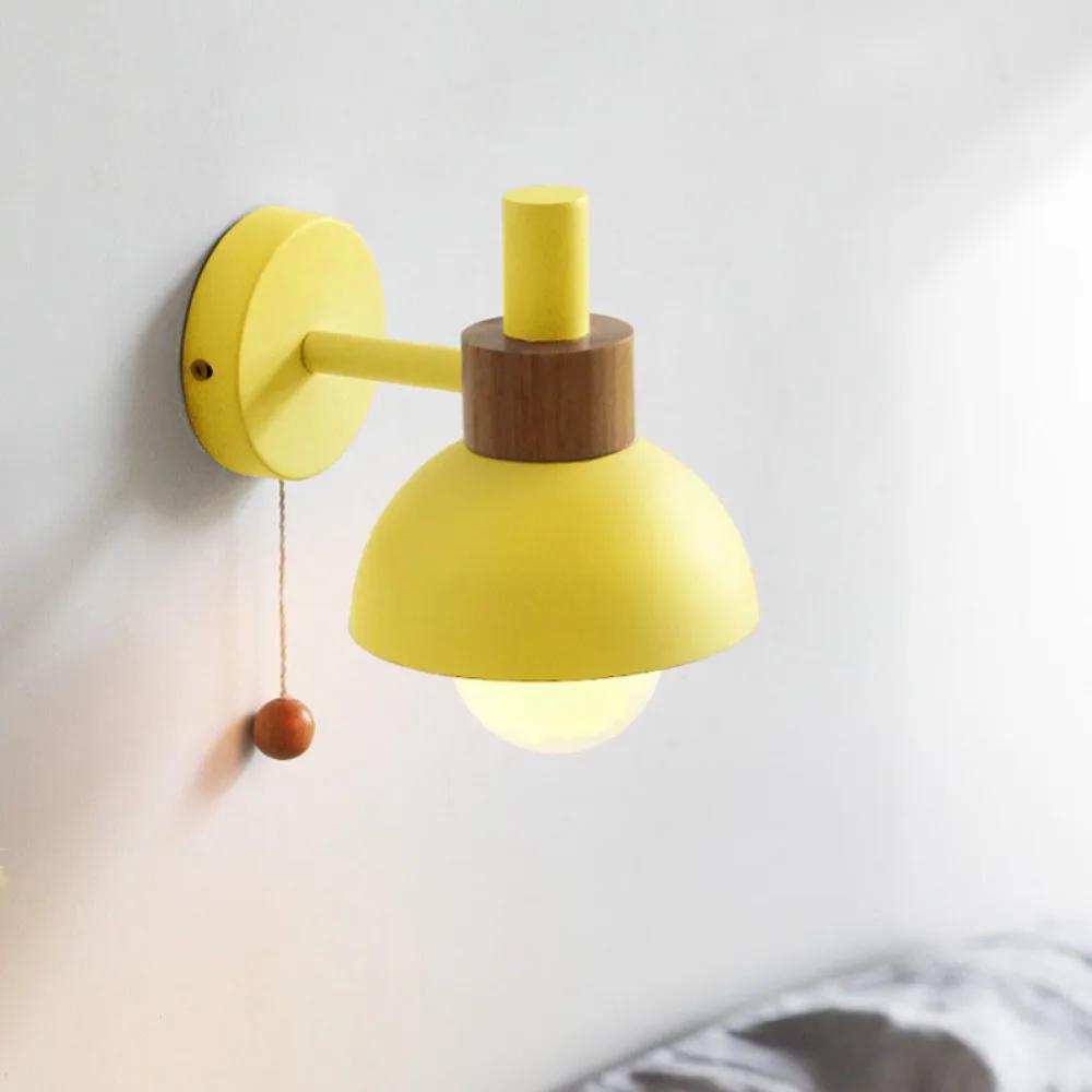 Iron and Wood LED Wall Lamp with Switch Nordic E27 Sconce Lights for Bedside Bedroom Living Room Kitchen Stairs