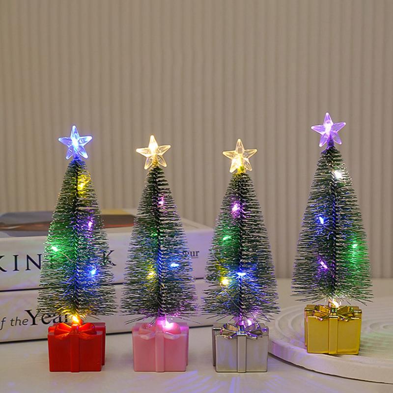 1Pc Night Light New Year Party Christmas Tree Mini Colorful Luminous Xmas Tree DIY Home Decor Candle Lamps Ornaments LED