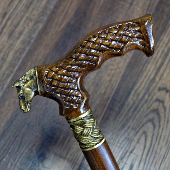 Walking Sticks Carving Wood Reeds Bronze Wooden Handmade Cane Stick Men's Accessories Horse