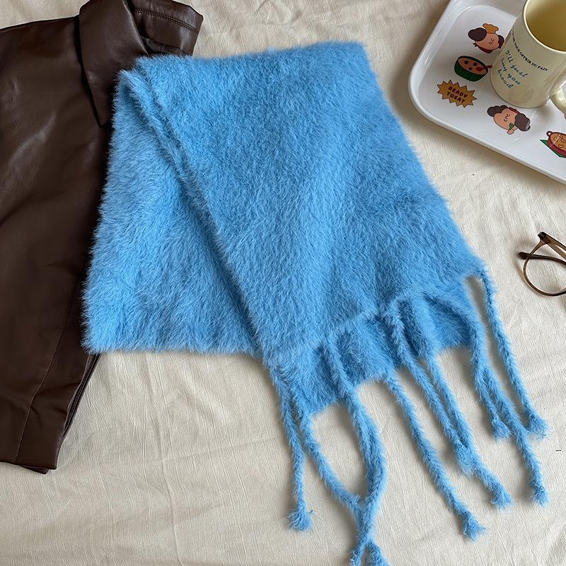 Luochi Knitting~Candy Color Plush Scarf: Soft, Skin-Friendly, Warm Tassels & Braids, Versatile Winter Neck Warmer for Women.