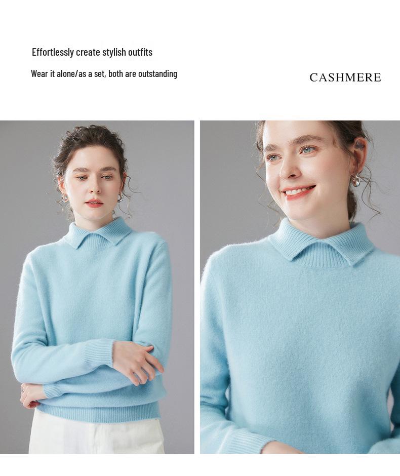 Women's Doll Collar Cashmere Sweater - 2025 Winter Collection: Solid Color, Base Layer, Gentle Style, Loose Fit, Slimming, Warm